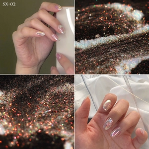 Macro detail of SX-02 iridescent aurora nail powder showing pearl luster and texture
