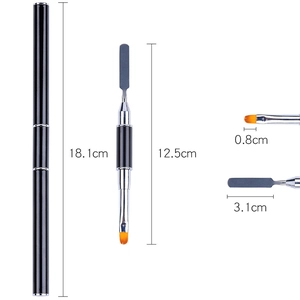 Dual-ended nail art brush and stainless steel spatula tool with dimension measurements