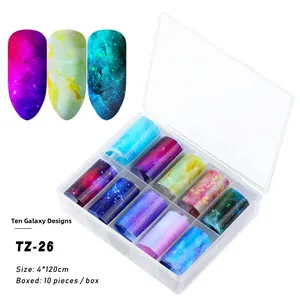 Dettaglio di 10 rotoli di pellicola laser marmorizzata 4x120cm per nail art stellata