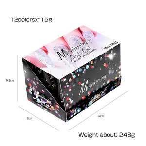 12-color acrylic extension nail gel set with 15g tubes in a branded decorative box