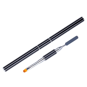 Dual-head nail art tool with orange fiber brush and stainless steel spatula in black finish