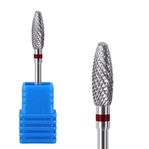 Close-up of alloy nail drill bit with cross-cut teeth and red identification ring