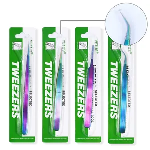 Rainbow stainless steel anti-static tweezers set with straight and curved tips
