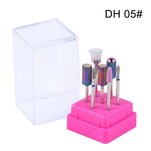Set di 7 punte per fresa per unghie in ceramica e lega con base rosa e custodia chiara