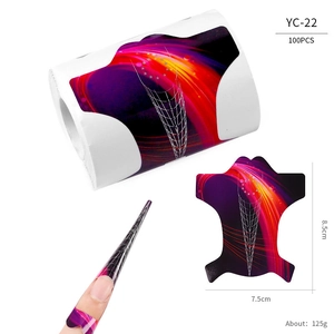 Macro detail of YC-22 nail extension forms with 1-7 scale grid and 100PCS roll specification