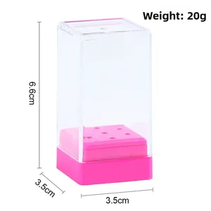 Detailed view of 9-hole pink nail drill bit storage box with 6.6cm height dimensions