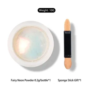 Neon pearl nail powder set with 0.2g iridescent chrome dust and sponge applicator stick