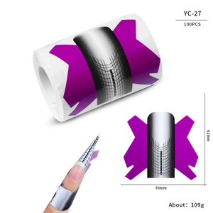 Detailed butterfly nail extension forms with measurement scales and size specifications