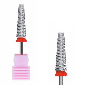 Detail of alloy nail drill bit with cross-diamond texture and pink storage base