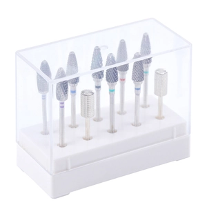 10-piece nail drill bits set with tungsten steel heads and transparent storage case
