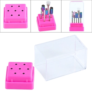 Set punte per fresa unghie con base rosa, custodia trasparente e punte in ceramica