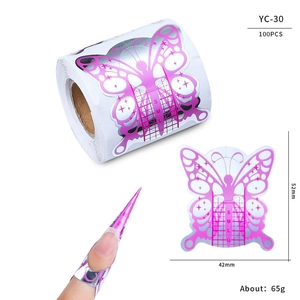 Detail of pink butterfly nail form stickers with dimensions 52x42mm and length scales