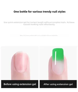 Detailed comparison of natural nail versus thermal extension gel with glossy gradient finish