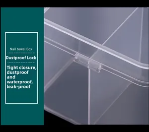 Detail of dustproof buckle and hinge on transparent nail cotton pad organizer box