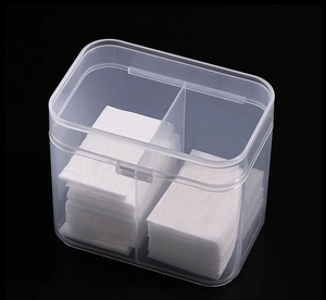 Dual-compartment transparent nail pad holder with cotton pads in high-clarity PP plastic