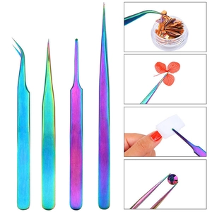 Iridescent Stainless Steel Precision Tweezers For Nail Art Eyelash Extensions Anti Static Professional Rainbow Tool