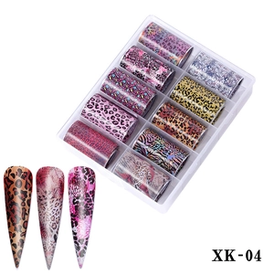 Set di 10 rotoli di pellicole per nail art zebrate e leopardate con scatola