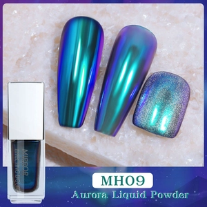 Detailansicht von MH09 Aurora Liquid Nail Powder mit blau-violettem Spiegeleffekt