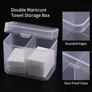 Dual Grid Nail Towel Storage Box Transparent Plastic Cotton Pad Holder Dustproof Flip Lid Makeup Organizer Case