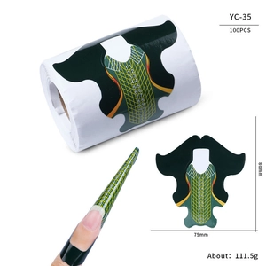 Macro detail of YC-35 nail extension forms with precise numerical guide scales for manicures