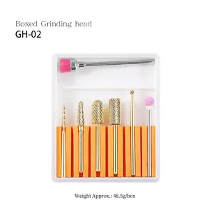 Detailoverzicht van 7-delige GH-02 nagelboorset in opbergdoos met gewicht van 48,5 gram