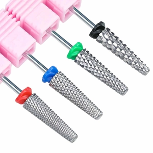 Five-piece tungsten steel nail drill bit set with color-coded bands for manicure removal