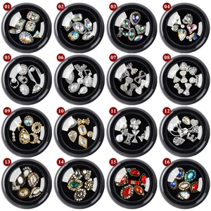 16-pack multi-color 3D nail art charms with crystal rhinestones and alloy bows
