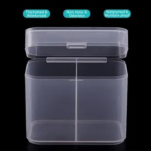Dual-compartment clear acrylic storage box for nail wipes and cotton swabs with hinged lid