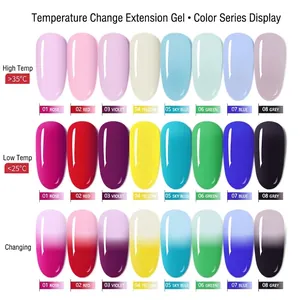 8-kleuren thermische nagelverlengingsgel die van kleur verandert boven 35°C en onder 25°C