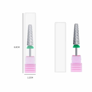 Professional alloy nail drill bit with green ring and pink base for manicure