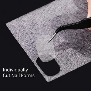 U-shaped pre-cut nail extension fiber sheets with tweezers for professional manicure