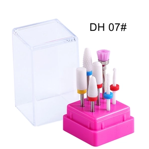 Nail drill bit set DH 07# with ceramic bits and pink base in a transparent case
