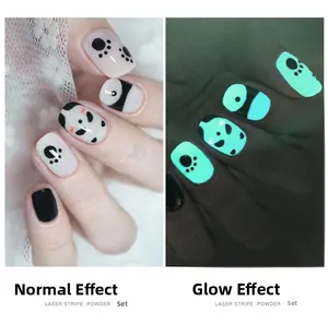 Kit de nail art panda lumineux montrant l'effet fluorescent dans l'obscurité