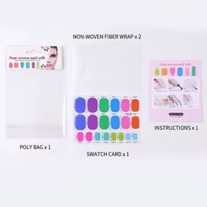 Fiberglass nail extension kit with sheets, color guide, and instructions on white background