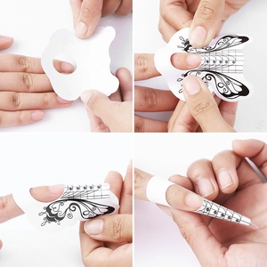 Step-by-step tutorial for butterfly nail extension stickers with digital scale markers