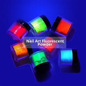 Vue détaillée de pots de poudre à ongles fluorescente néon avec effet brillant