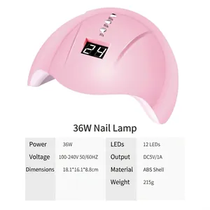 36W Pink LED Nail Lamp with smart sensor, digital display and 3 timing modes