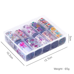 Set di 10 pellicole per nail art con motivi floreali in una scatola da 12,7 cm