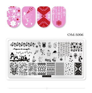 Detail of OM-S006 Christmas nail plate featuring Santa, elk and snowflake patterns