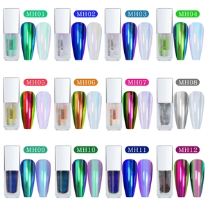 12 Farben Nagelflüssigkeit Spiegeleffekt Puder Set für metallische Aurora Maniküre Finish
