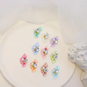 3D resin flower nail charms with pearls and rhinestones in 10 assorted vibrant colors