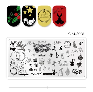 Detail showing OM-S008 Christmas nail plate with Santa and reindeer etched patterns