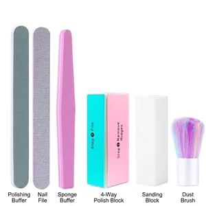 6-piece professional nail care set featuring files, buffers, and a colorful dust brush