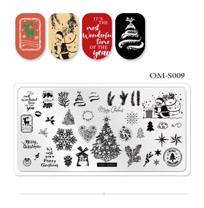 Detail of OM-S009 Christmas nail art stamping plate with Santa and snowflake patterns