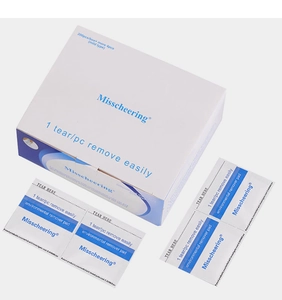 Close-up of mild type nail polish remover pads in blue packaging with 200 count box