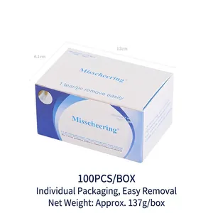 Detail view of 100pcs nail polish remover pads set showing product box dimensions and weight