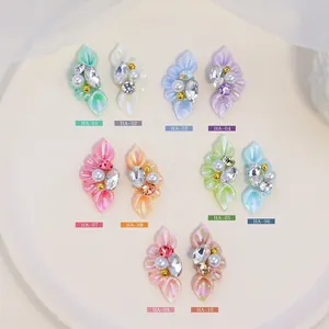 Set of 10 floral resin nail charms with rhinestones and pearls for 3D DIY manicure art