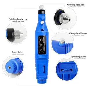 Portable blue USB electric nail drill pen for manicures and pedicures polishing