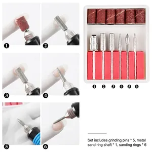 Portable electric nail drill set with 6 diamond bits and sanding bands for manicure