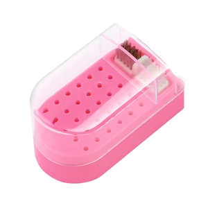 Nagelschleifer-Aufbewahrungsbox in Pink mit Reinigungsbürsten und transparentem Deckel